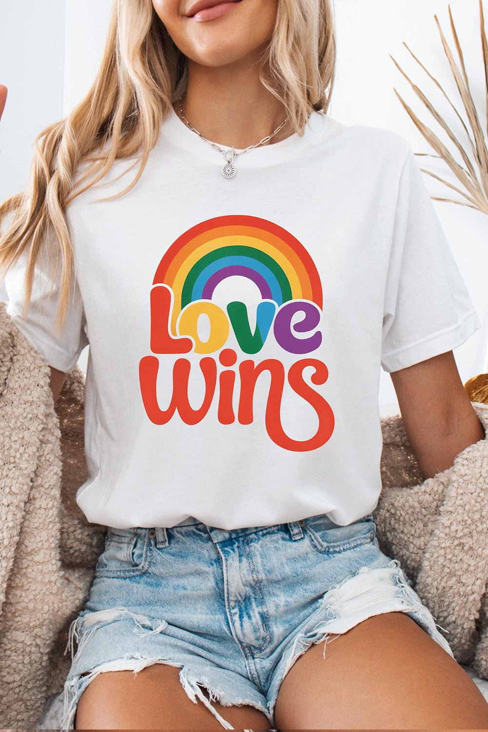 White Love Wins Pride Rainbow Graphic Casual T Shirt - Loving It Shop