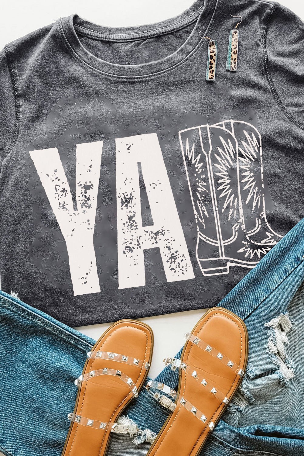 Gray YALL Western Boots Printed Tee - Loving It Shop