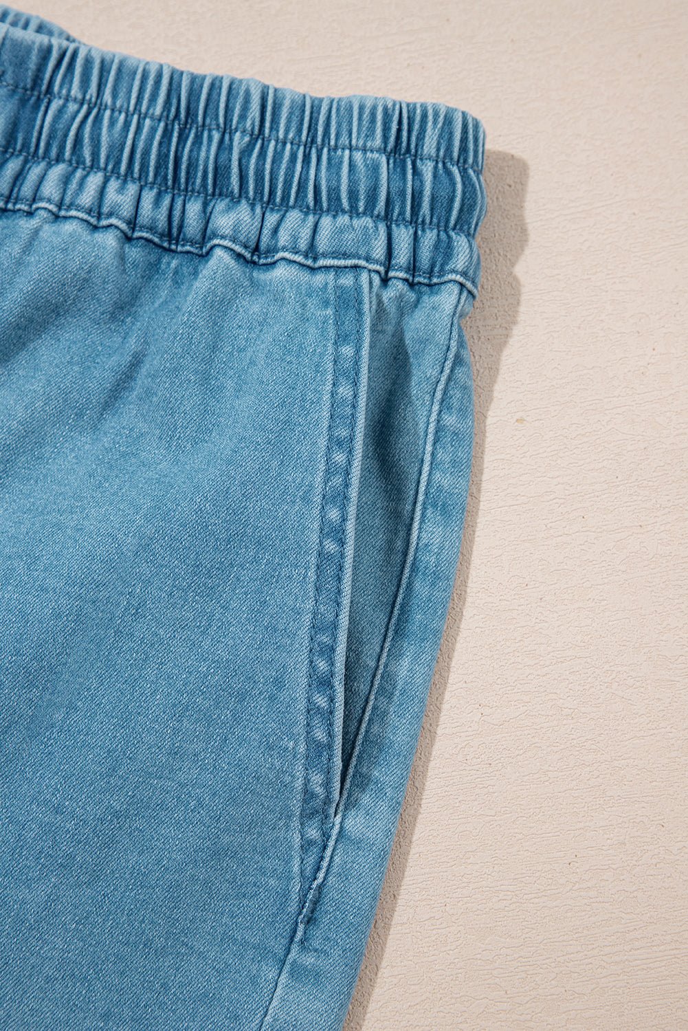 Beau Blue Contrast Drawstring Elastic Waistband Denim Shorts - Loving It Shop