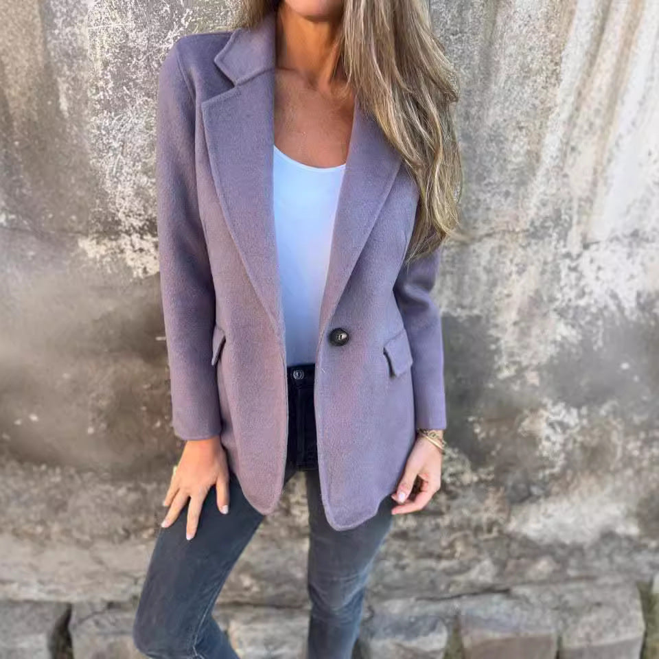 Ins Button Lapel Short Blazer Winter Fashion Commuter Jacket Outwear Women&