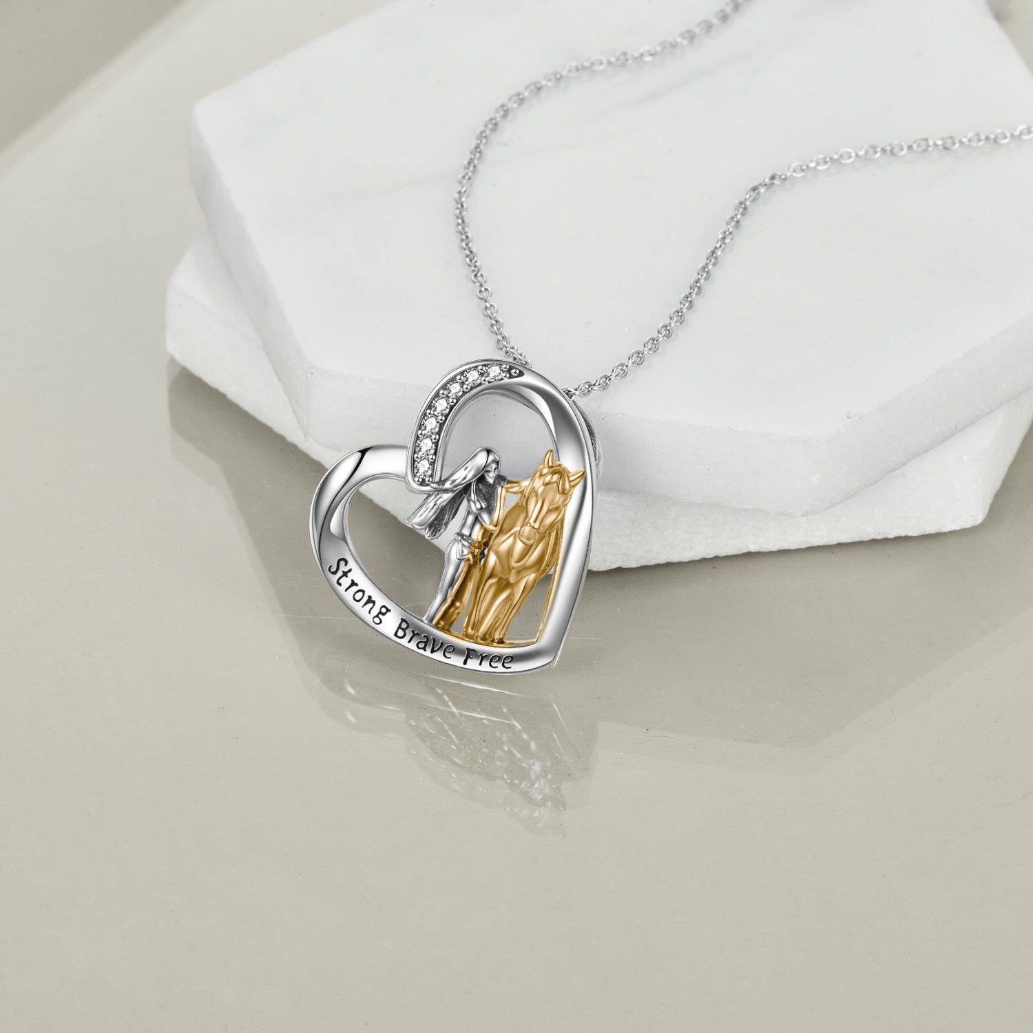 Sterling Silver Horse and Girl Pendant Necklace for Girls Women