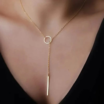 Chic Ethnic-Inspired Alloy Circle &amp; Rod Pendant Necklace