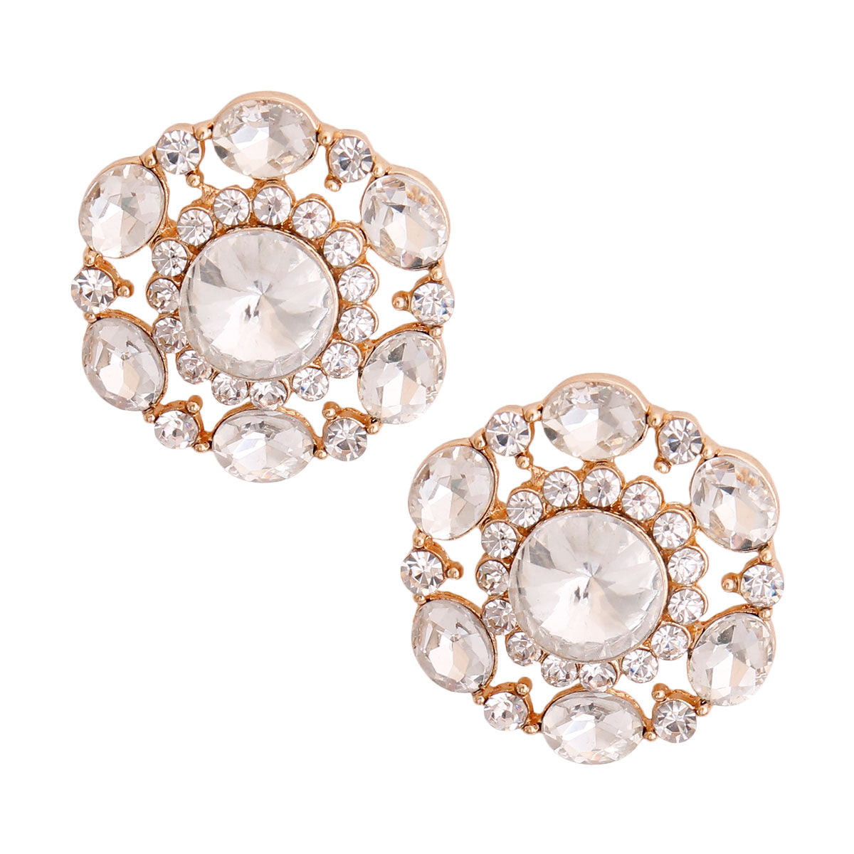 Circle Stud Earrings Gold Clear Crystal Stylish Chic Jewelry
