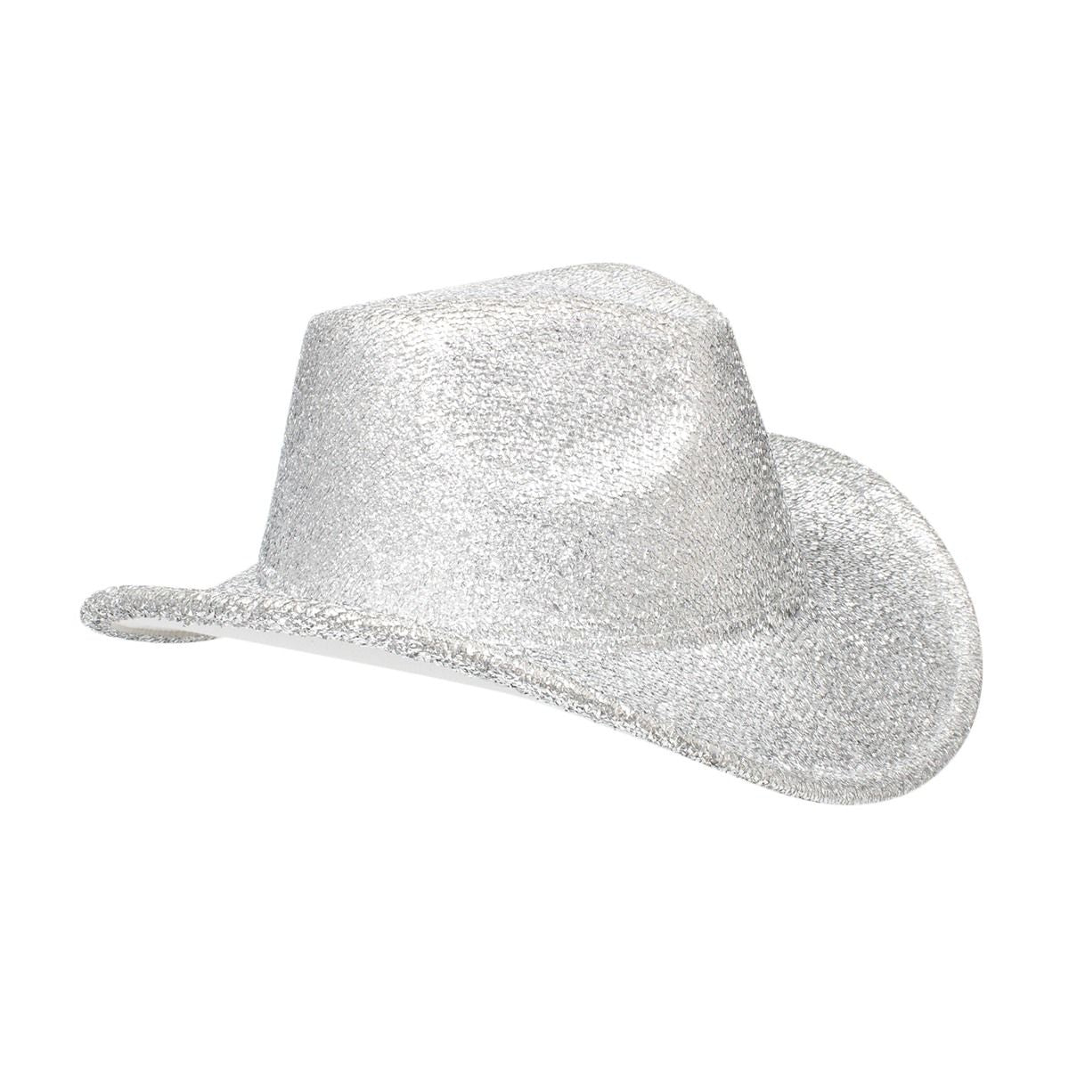 Fashion Cowboy Hat Silver Metallic Glittering Stylish Statement Accessory