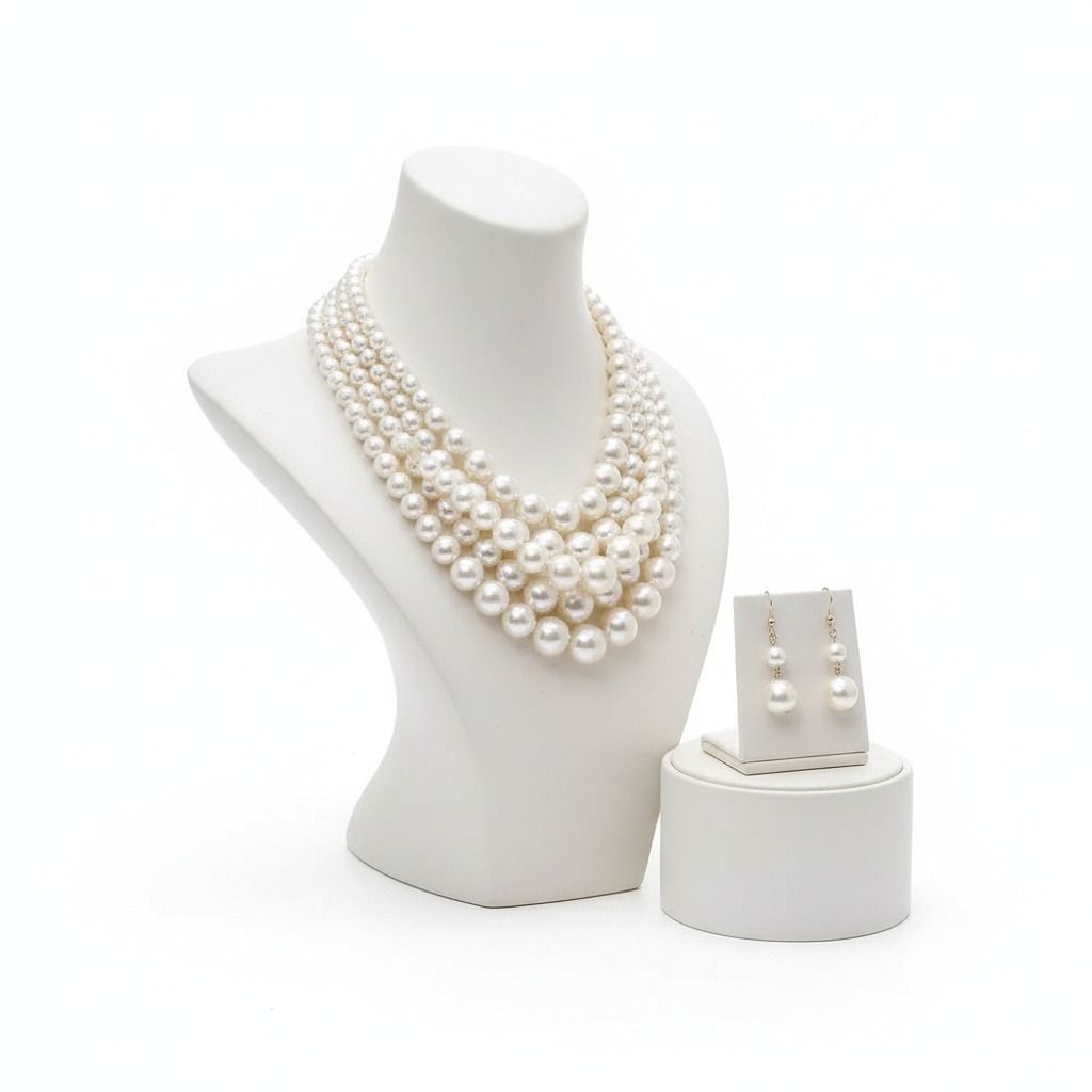Multi Strand Cream Pearl Statement Necklace Set Elegant Chic Jewelry
