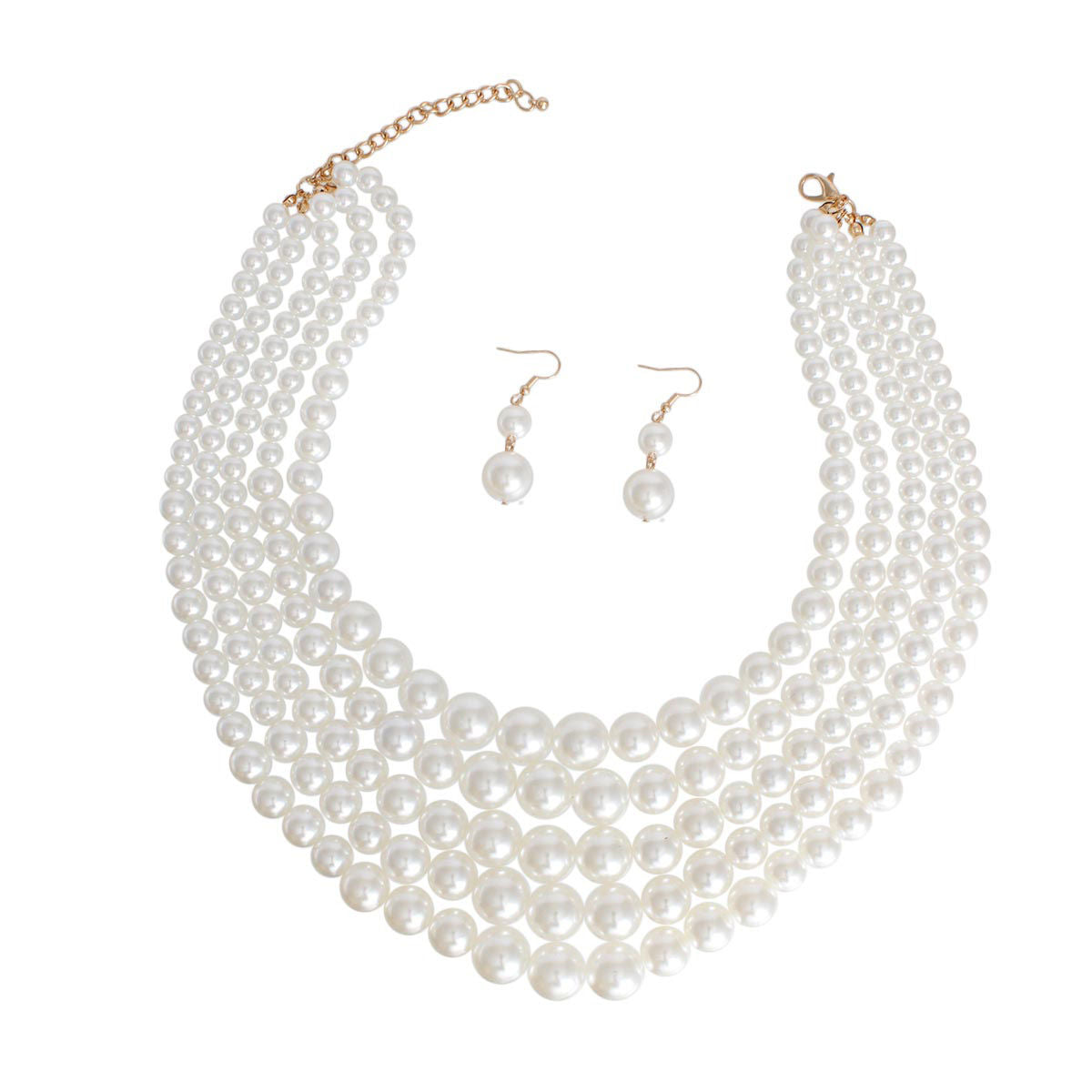 Multi Strand Cream Pearl Statement Necklace Set Chic Elegant Jewelry
