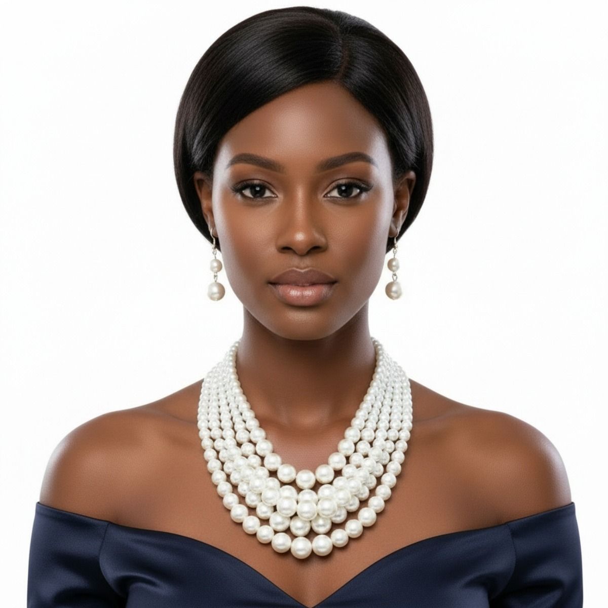 Multi Strand Cream Pearl Statement Necklace Set Chic Elegant Layered Jewelry