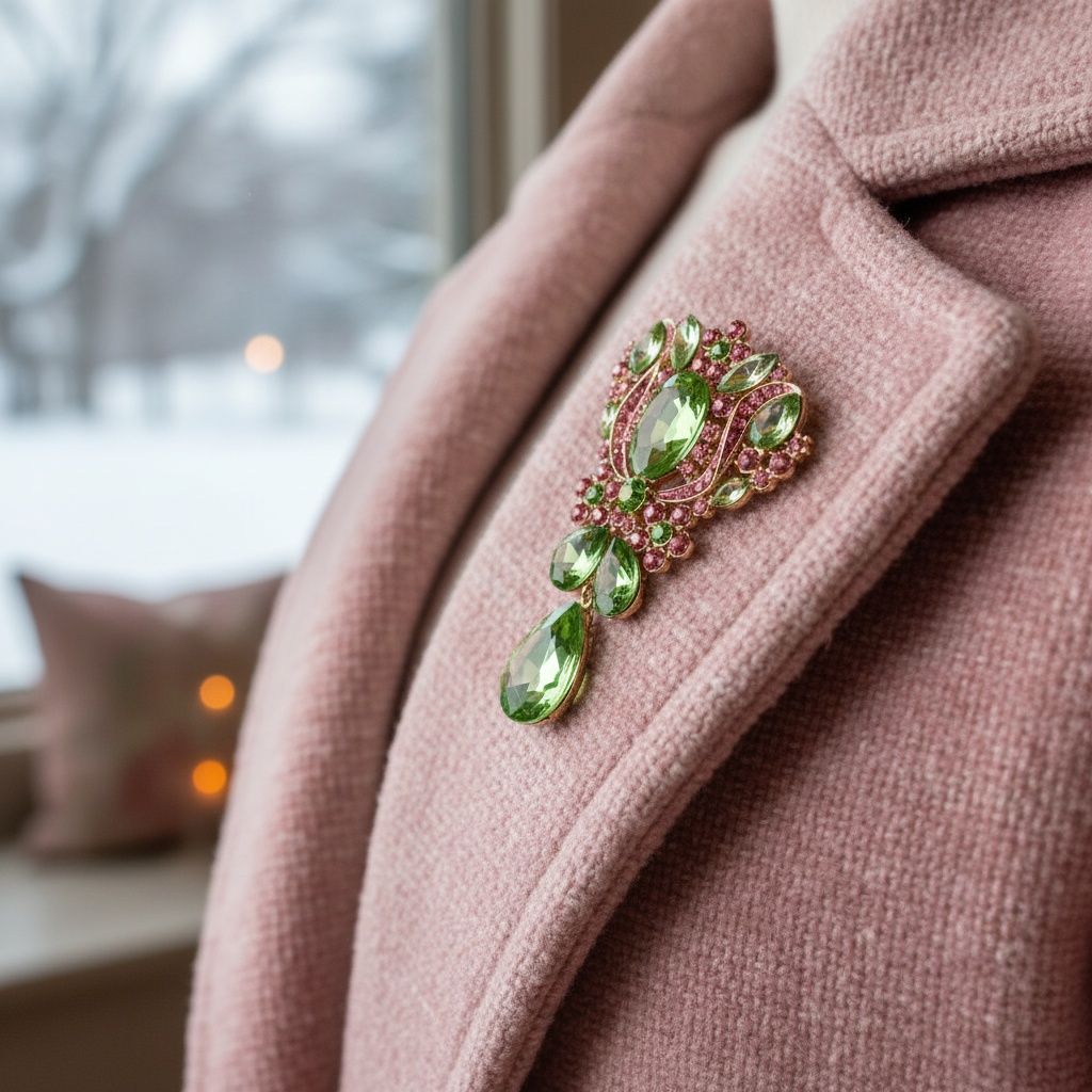 Statement Brooch Large Green Crystal Pink Rhinestone Pin Stylish Fashion Accessory