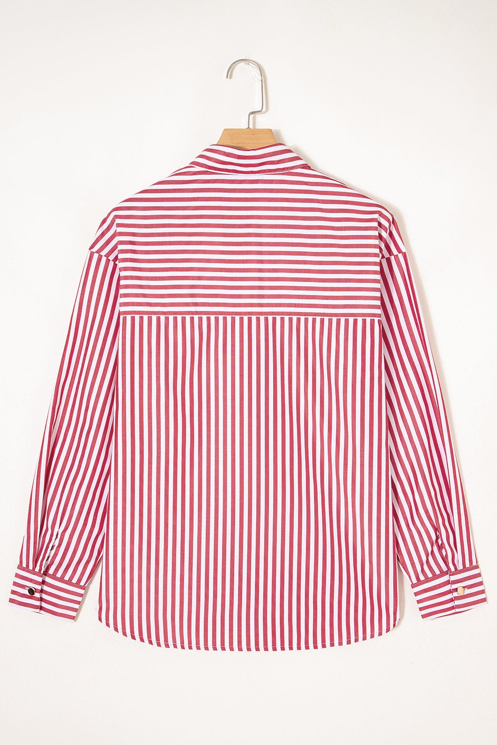 Red Stripe Patched Pocket Side Slit Loose Shirt - Loving It Shop