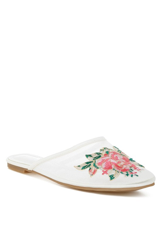 Shara Floral Embroidered Mesh Mules