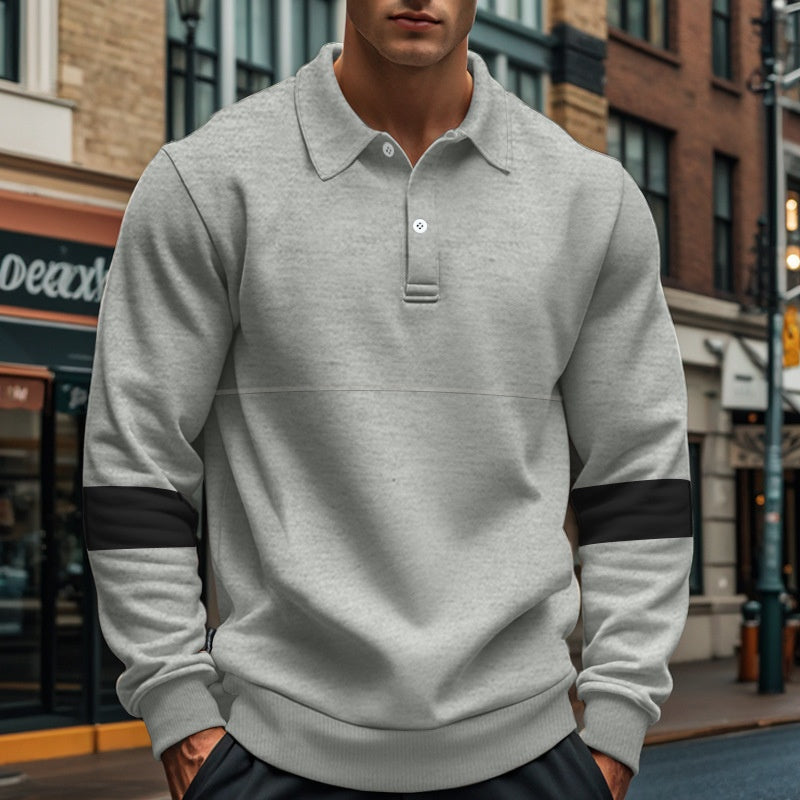 Fashion Long-sleeved Lapel Polo Shirt With Button Men&