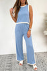 Sky Blue Colorblock Trim Cropped Tank Elastic Waist Shift Pants 2pcs Set - Loving It Shop