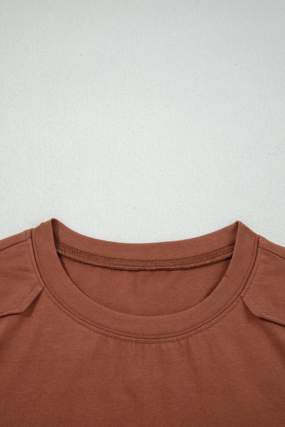 Chestnut Raw Seam Detail Solid Color Long Sleeve Top