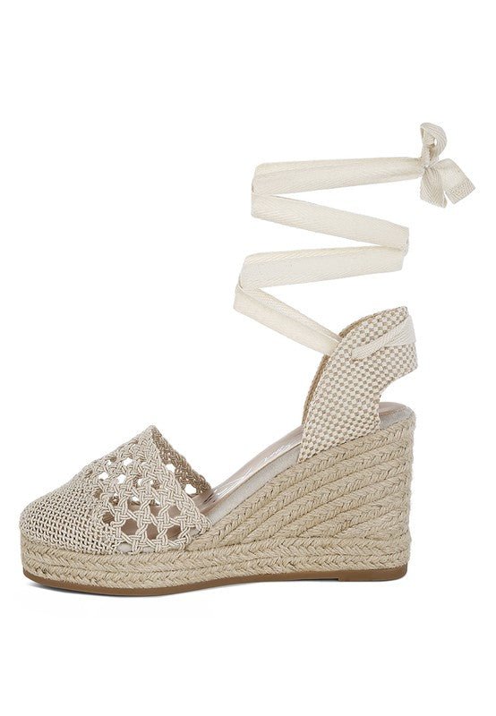 Sea Breeze Woven Lace - Up Espadrille Wedges - Loving It Shop