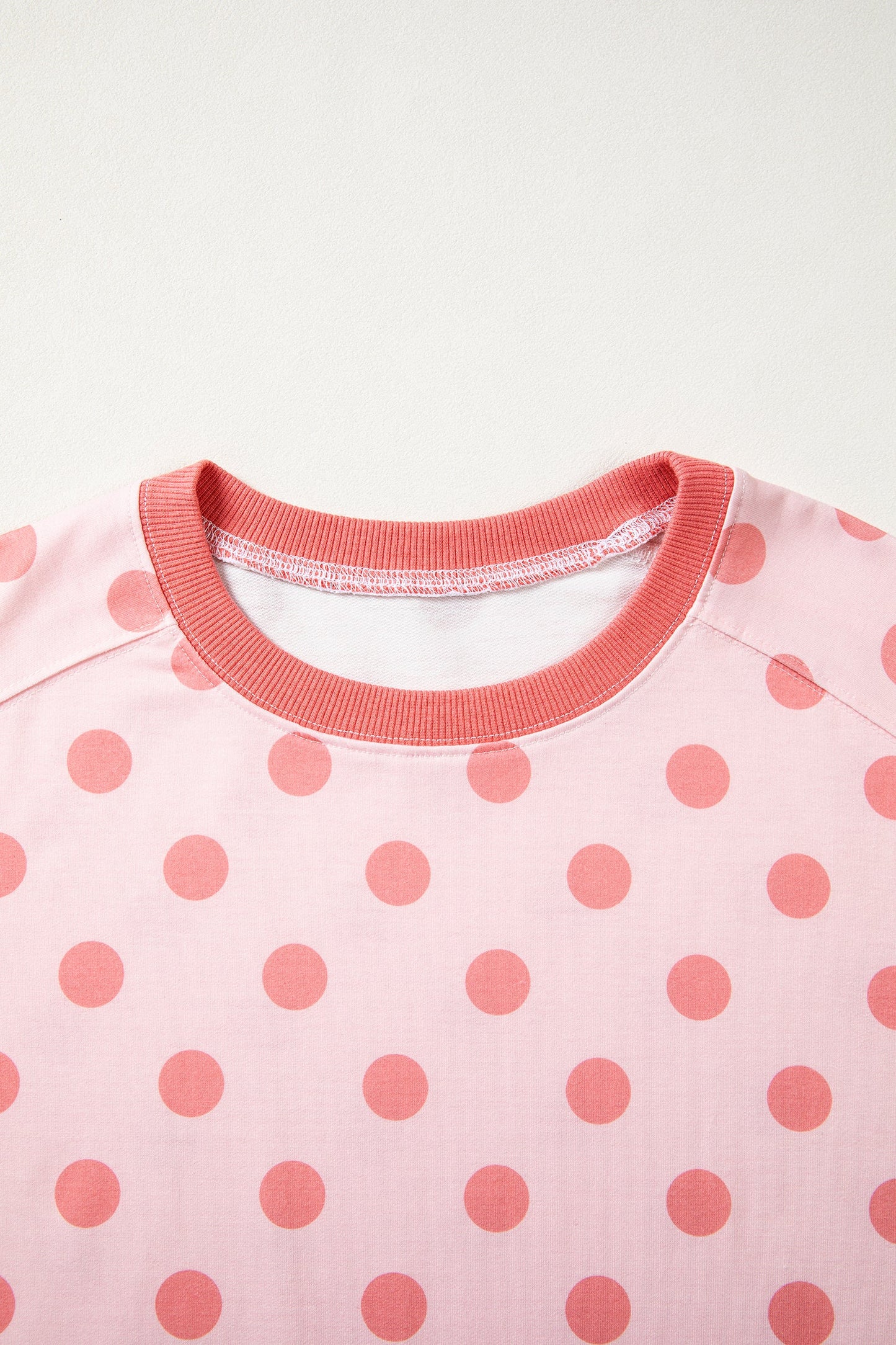 Pink Color Block Trim Polka Dot Casual Tee