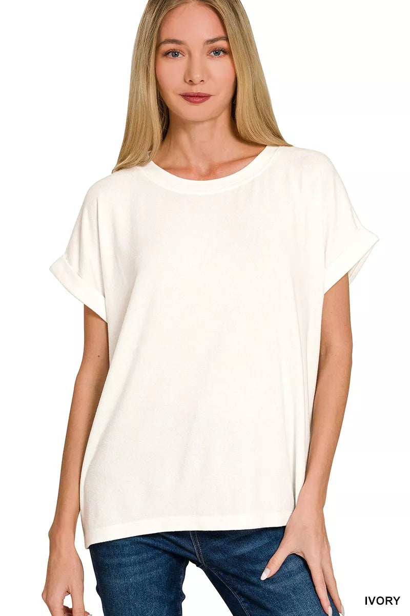 Soft Melange Hacci Short Sleeve Round Neck Top