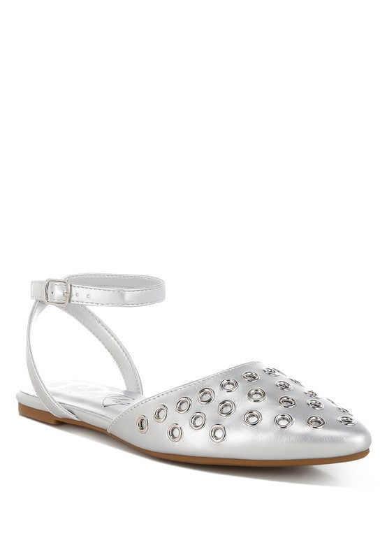 Chalcis Metallic Eyelet Detail Flat Sandals