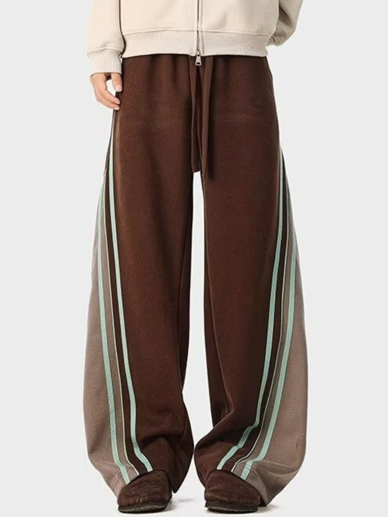 Men's Plus Size Striped Drawstring Wide Leg Casual Pants