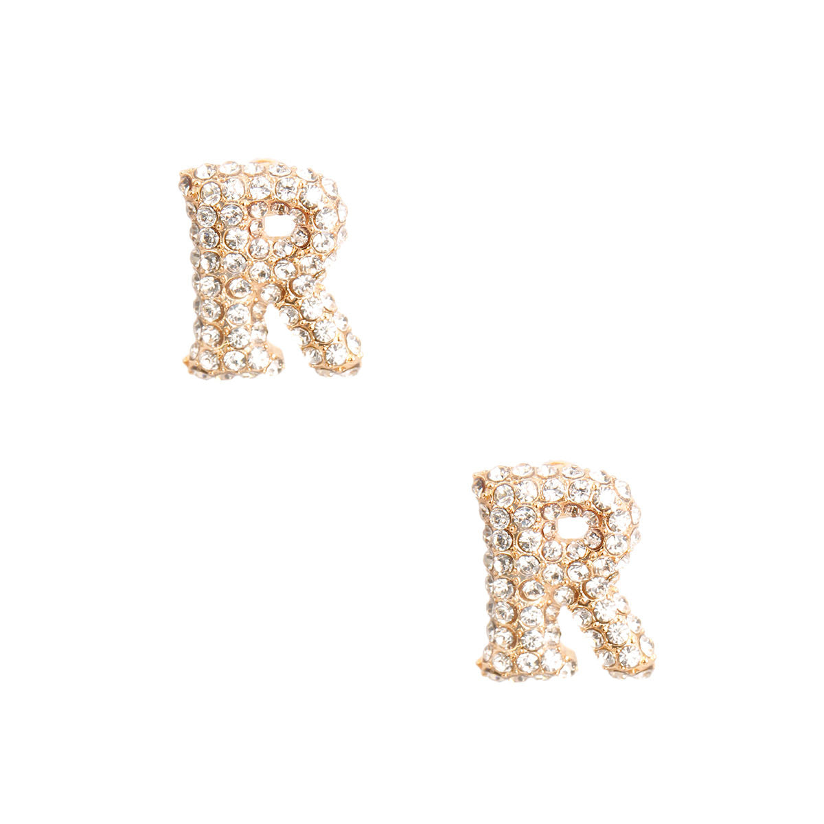 Rhinestone Stud Earrings Letter R Trendy Fashion Jewelry