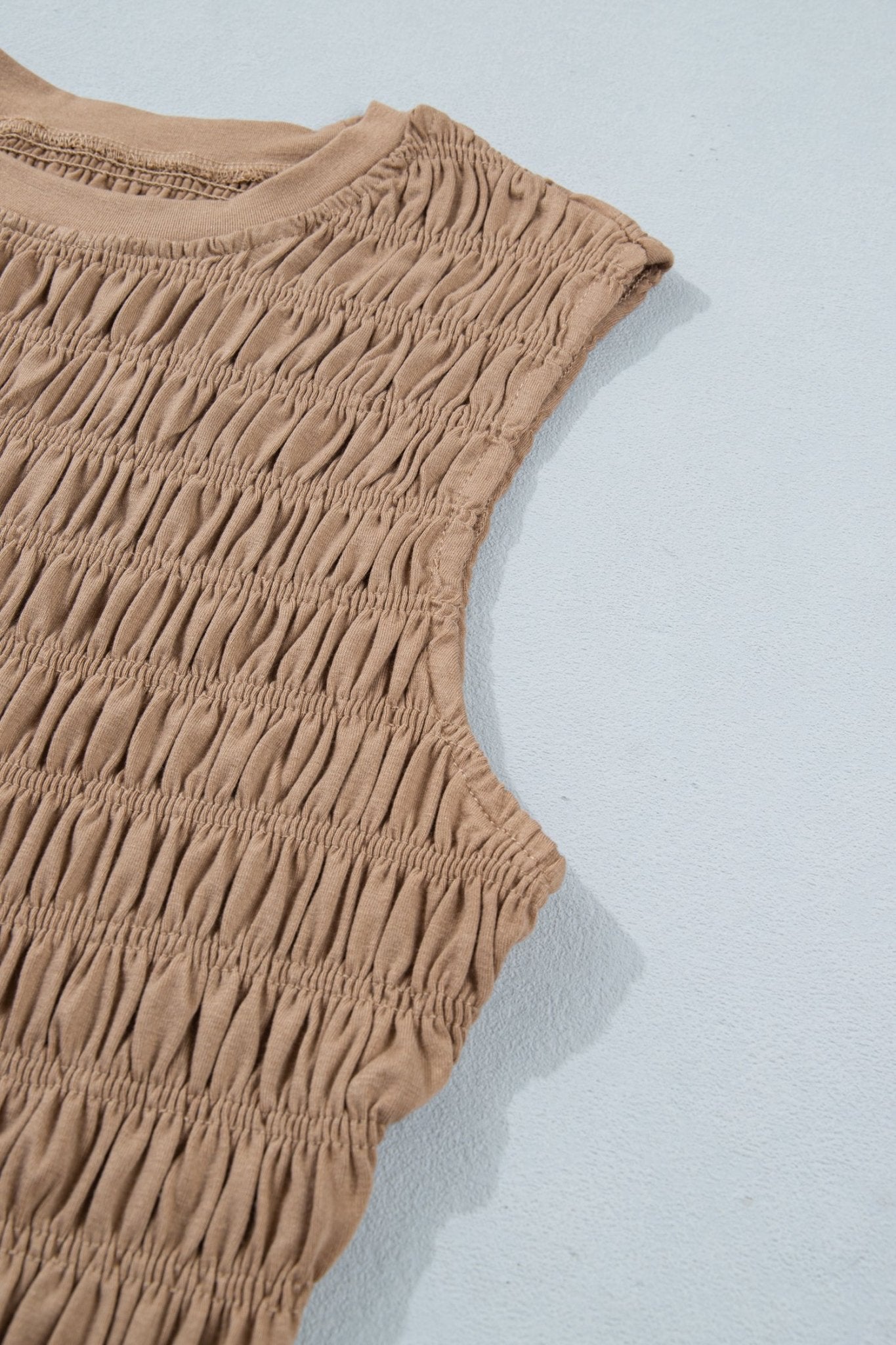 Smoke Gray Shirred Slim Fit Ruffle Hem Tank Top - Loving It Shop