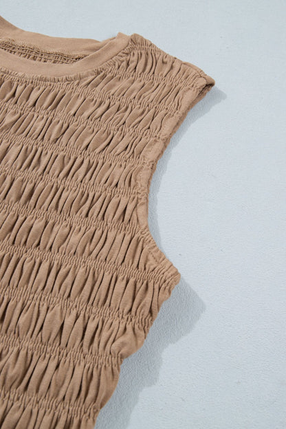 Smoke Gray Shirred Slim Fit Ruffle Hem Tank Top - Loving It Shop