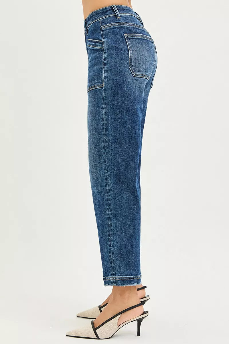 Slouchy Cropped Baggy Jeans with Front Patch Pocket