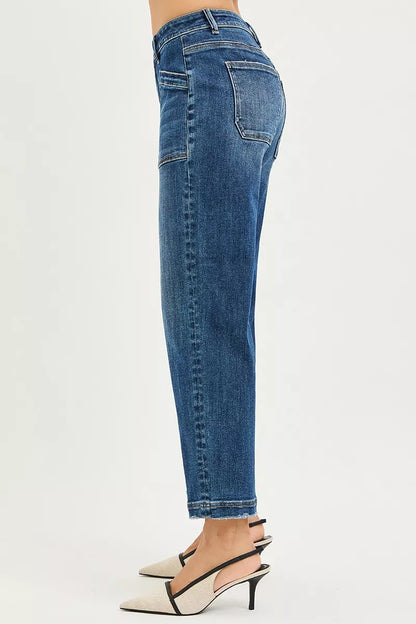 Slouchy Cropped Baggy Jeans with Front Patch Pocket