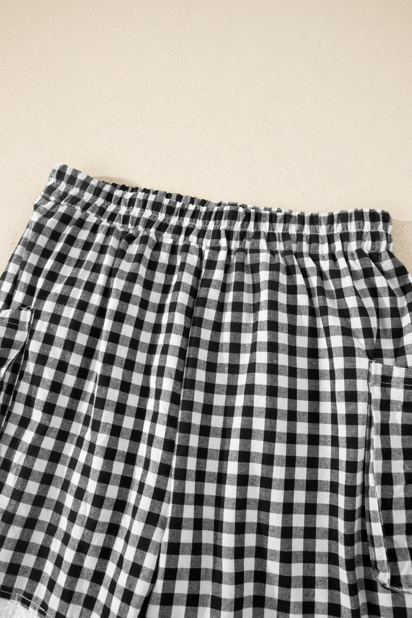 Black Gingham Lace Trim Shorts with Pouch Pockets - Loving It Shop