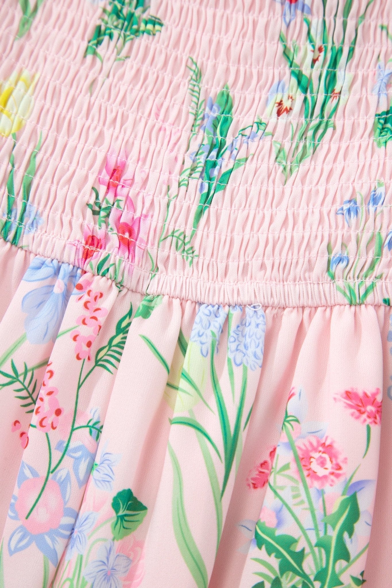 Pink Floral Print Contrast Trim Self - tie Straps High Waist Midi Dress - Loving It Shop