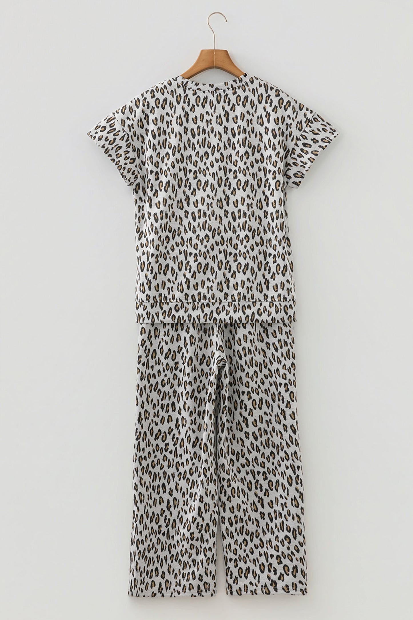 Beige Leopard Print Casual Tee and Pants 2pcs Outfit