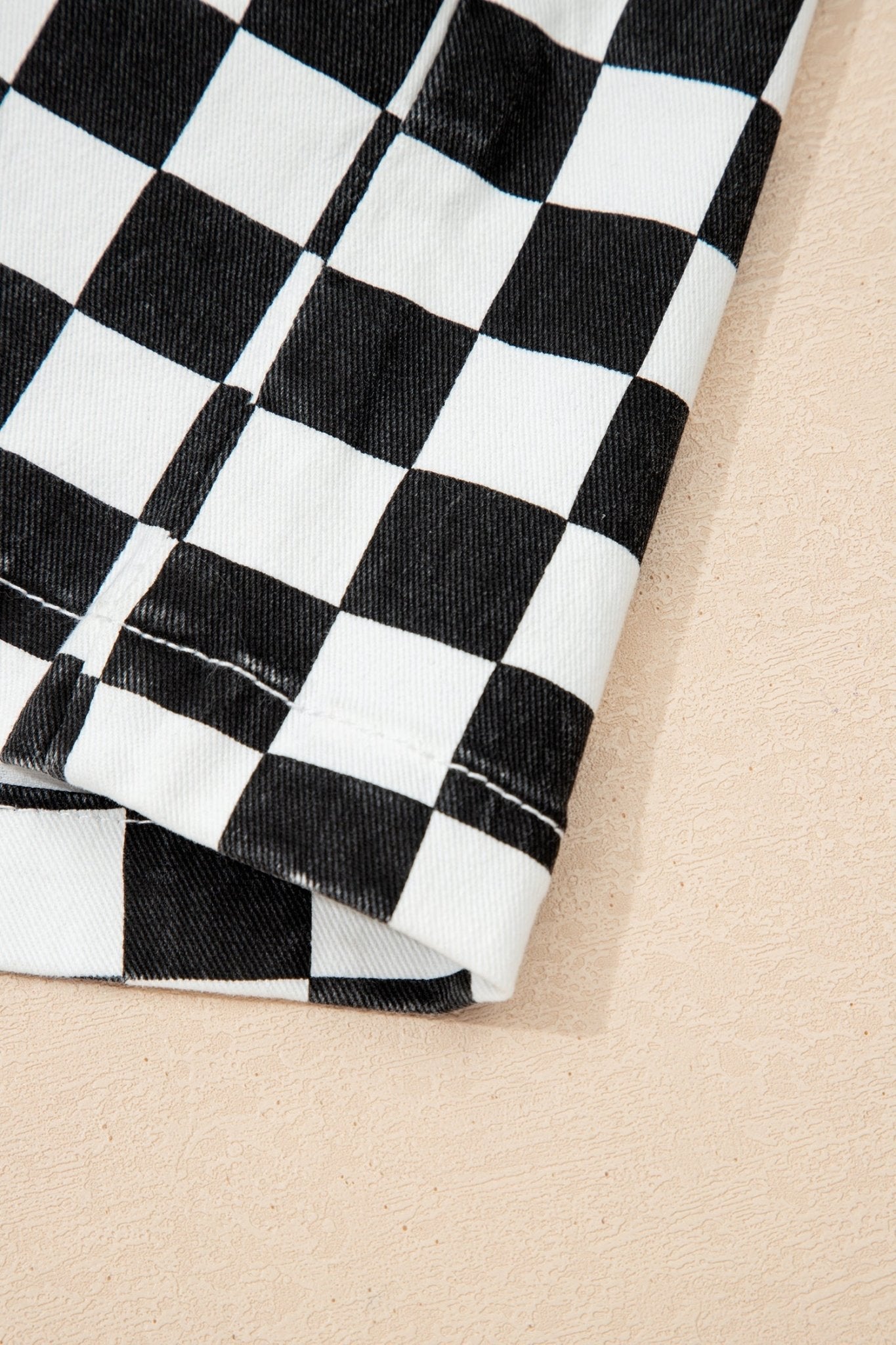 Black Checkered Print Overlap Denim Shorts - Loving It Shop
