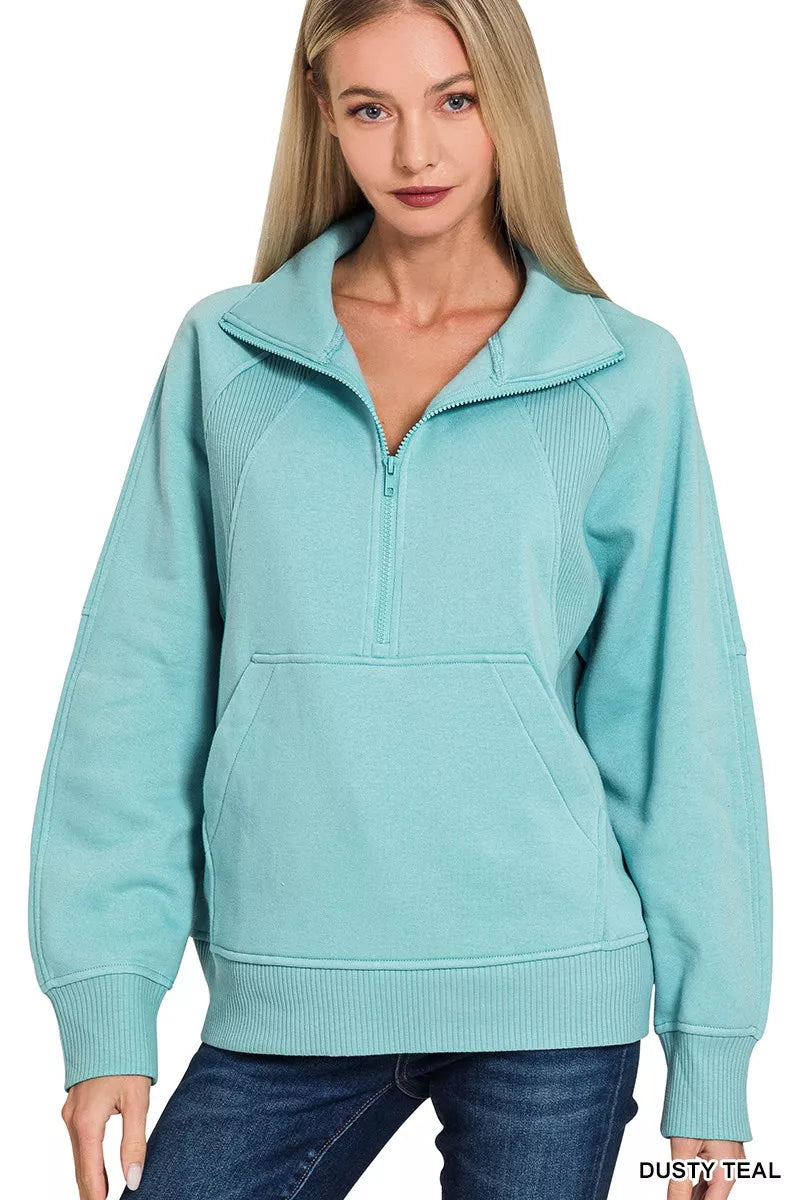 Half Zip Fleece Sweatshirt with kangaroo Pocket
