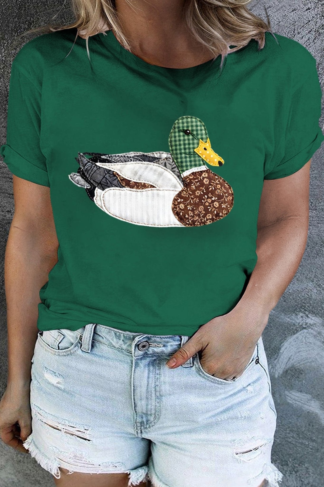 Dark Green Faux Patchwork Mallard Duck Plus Size Graphic Tee - Loving It Shop