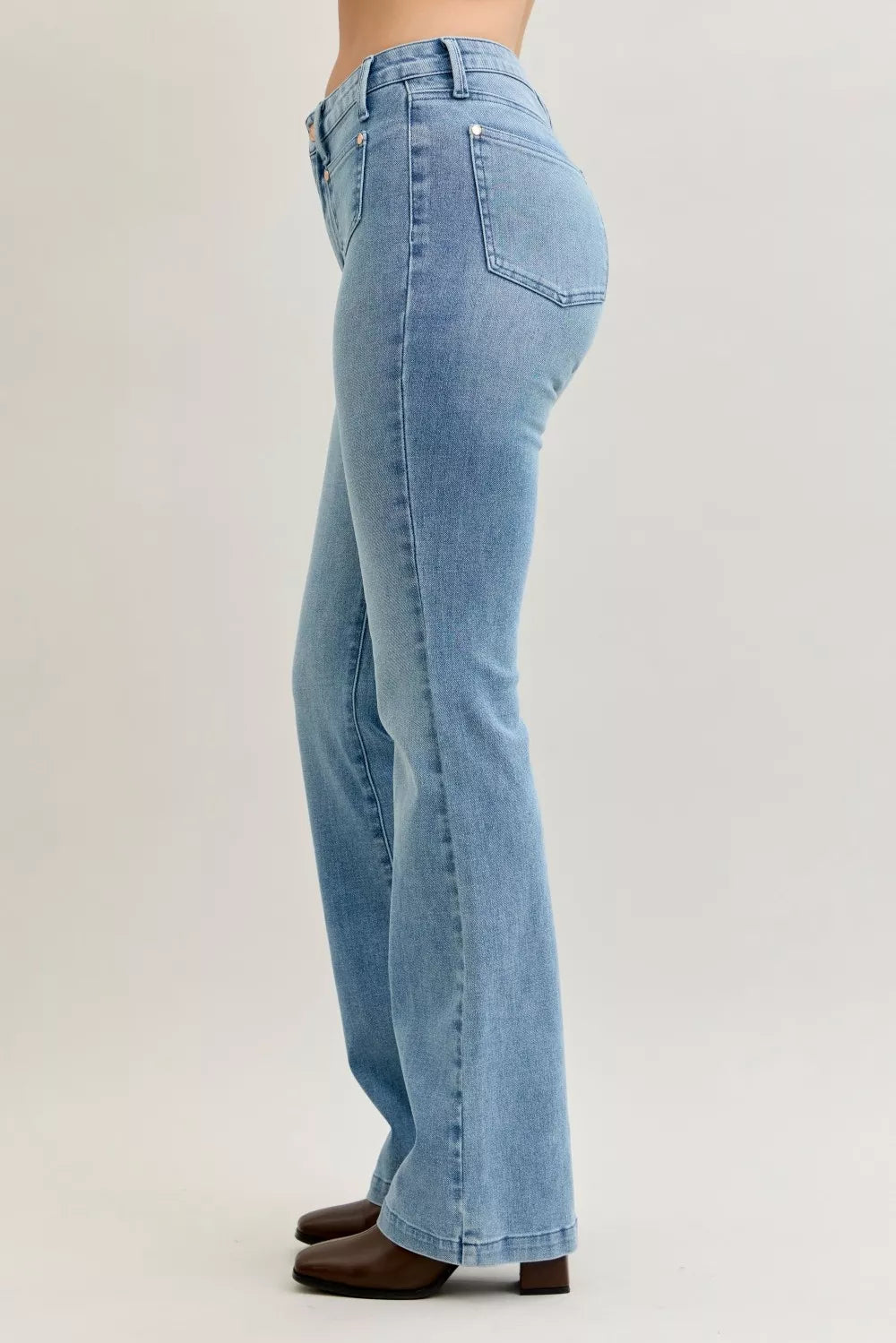 Full Size Mid Rise Bootcut Jeans with Contrast Wash & Front Patch Pockets Plus Size