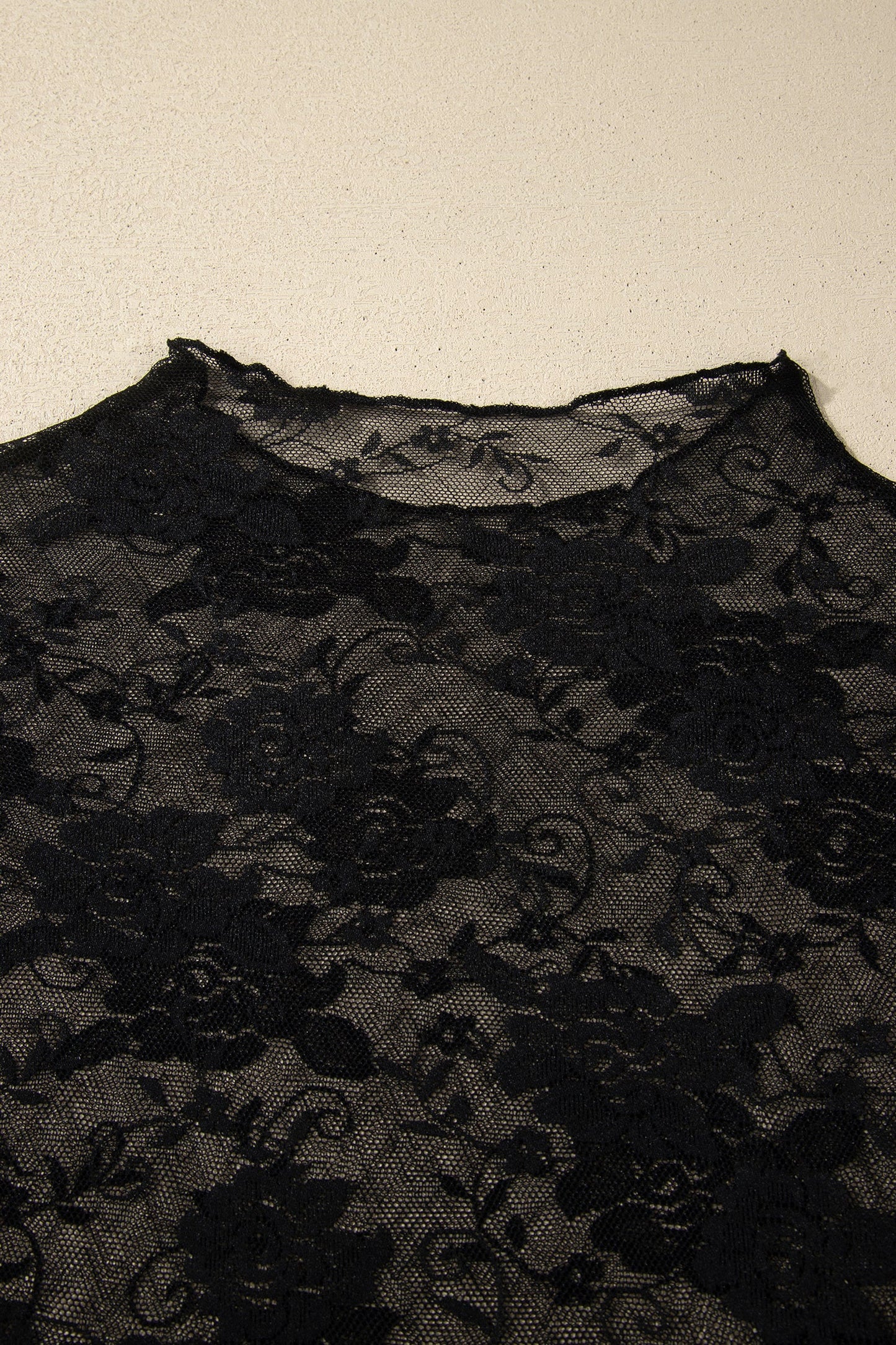 Black Plus Size Floral Mesh Long Sleeve Top