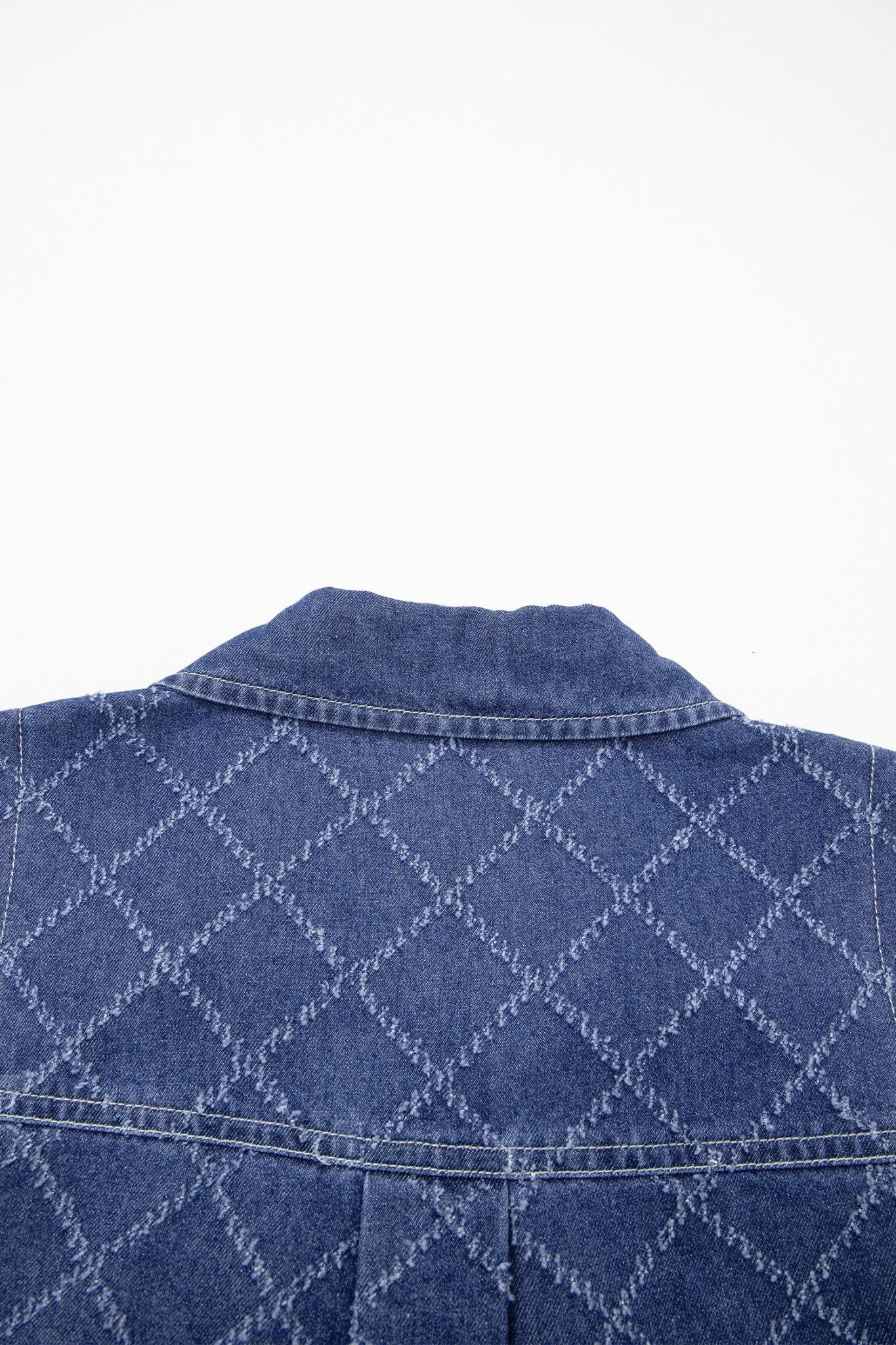 Sail Blue Rhombus Textured Collar Buttoned V Neck Denim Sleeveless Mini Dress - Loving It Shop