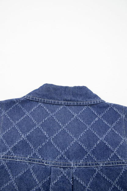 Sail Blue Rhombus Textured Collar Buttoned V Neck Denim Sleeveless Mini Dress - Loving It Shop