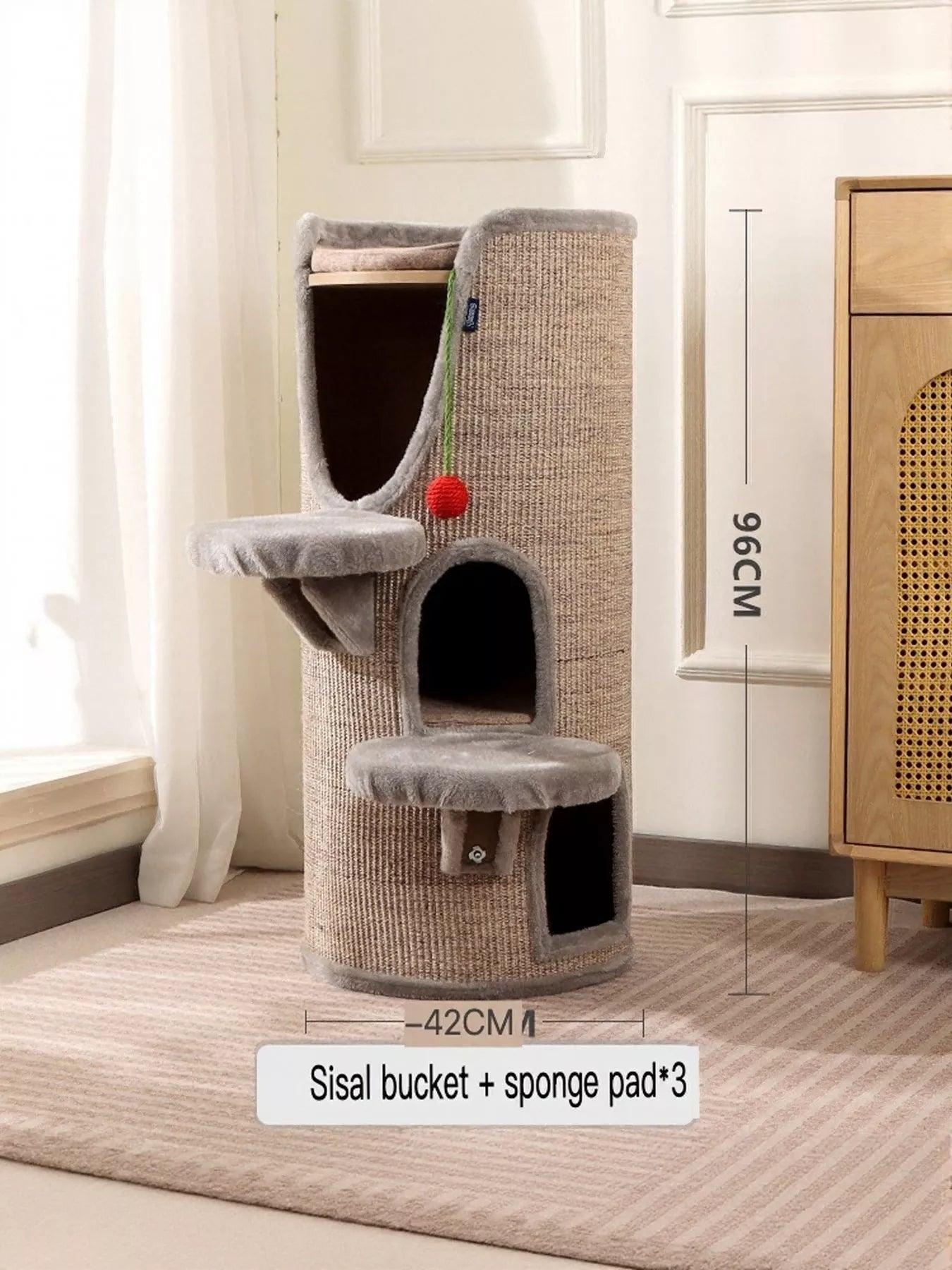 Sisal - Covered Cylinder Cat Tree Condo with Plush Perch - Loving It Shop