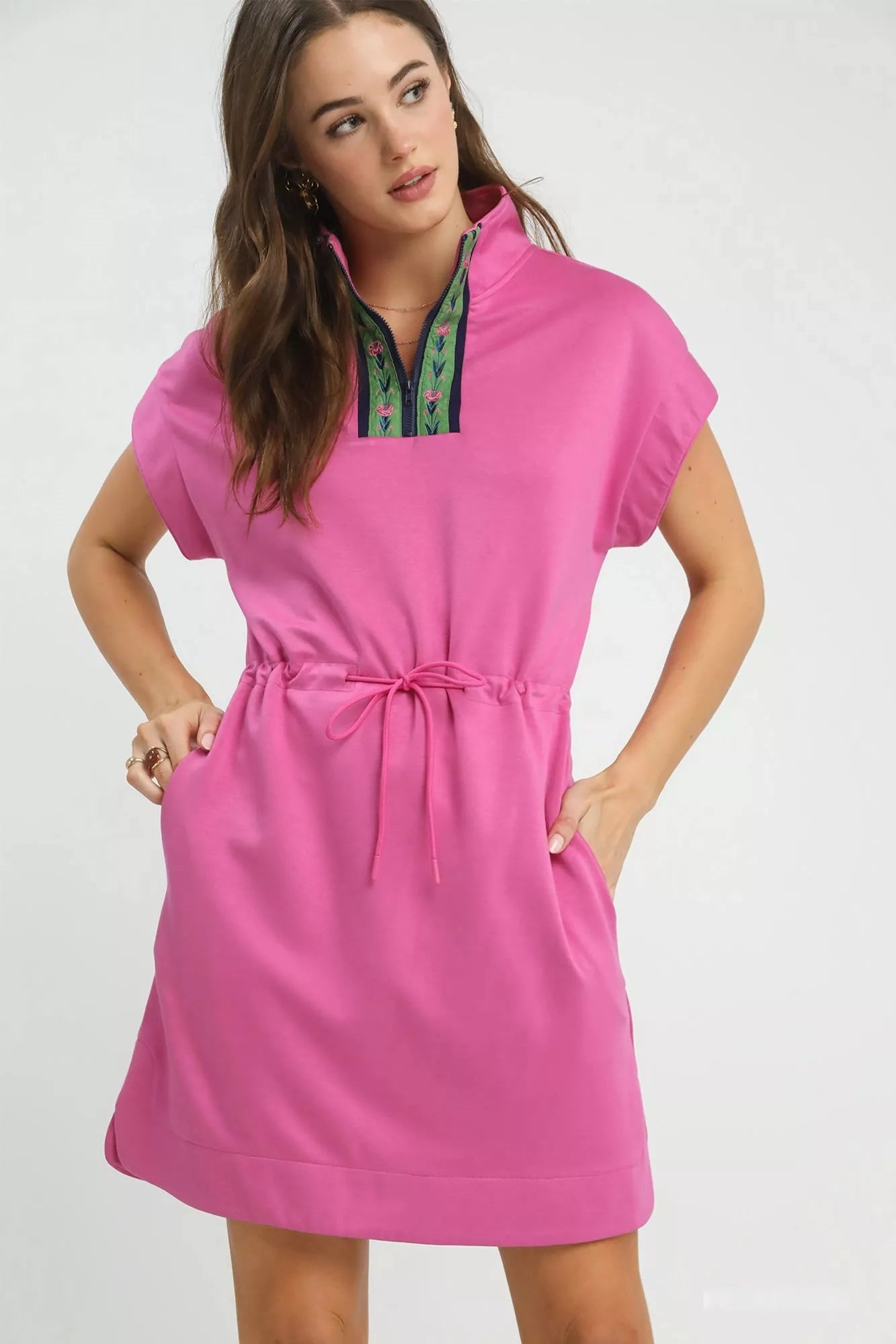 Dolman Sleeve Zip Detail Dress
