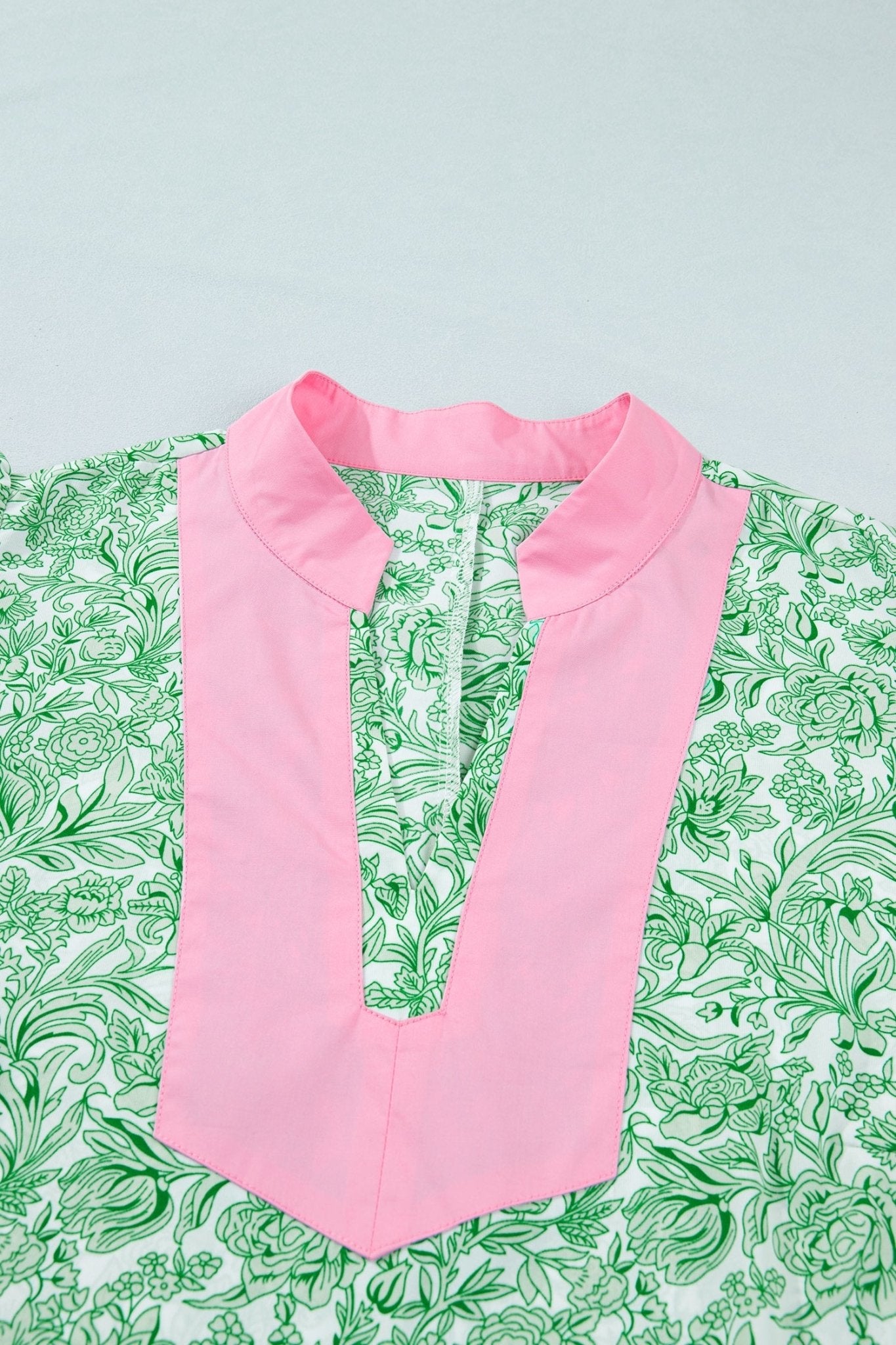 Green Plus Size Contrast Trim Flutter Sleeve Floral Kaftan Maxi Dress - Loving It Shop