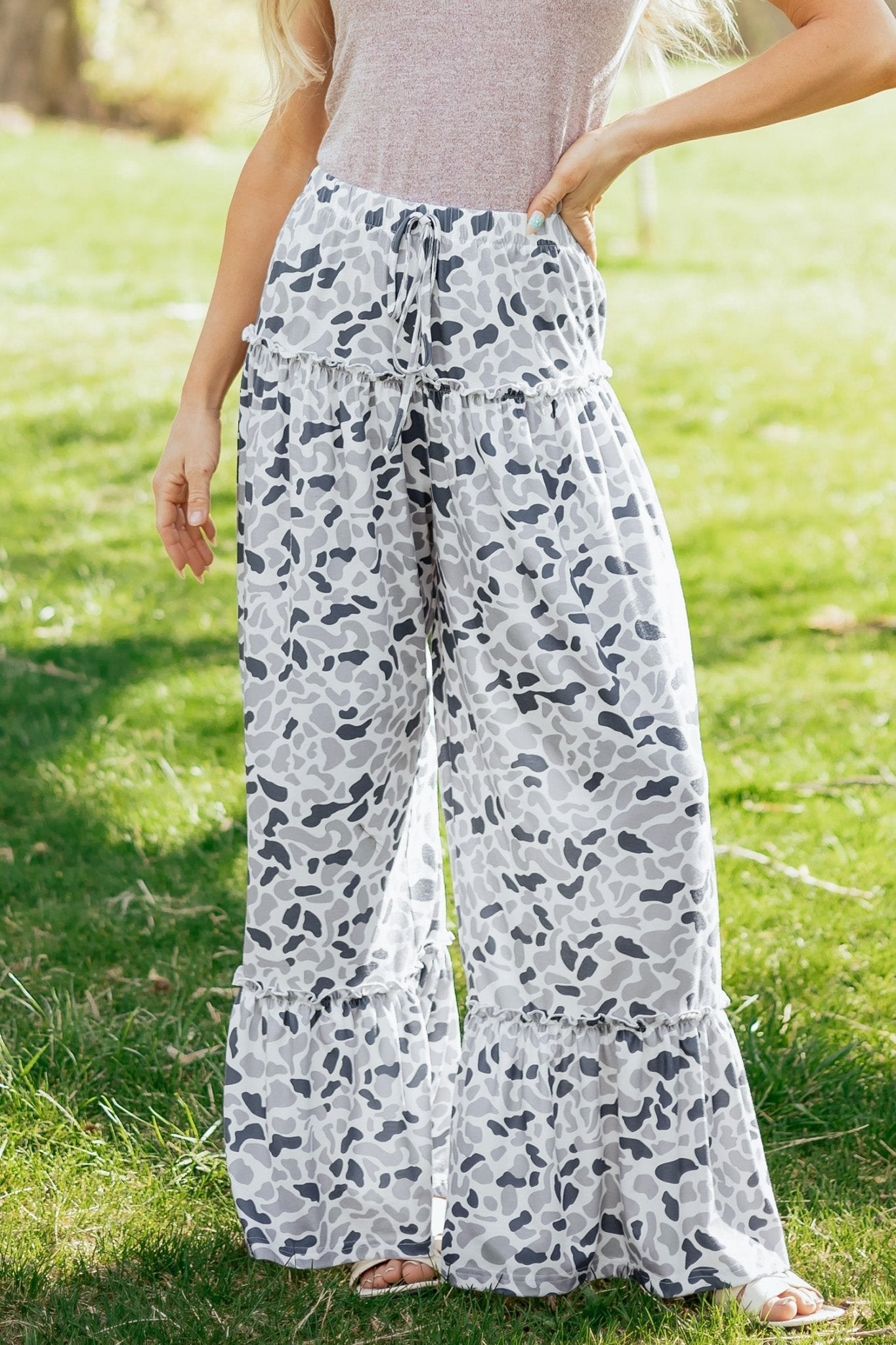 Beige Camo Print Wide Leg Casual Pants - Loving It Shop