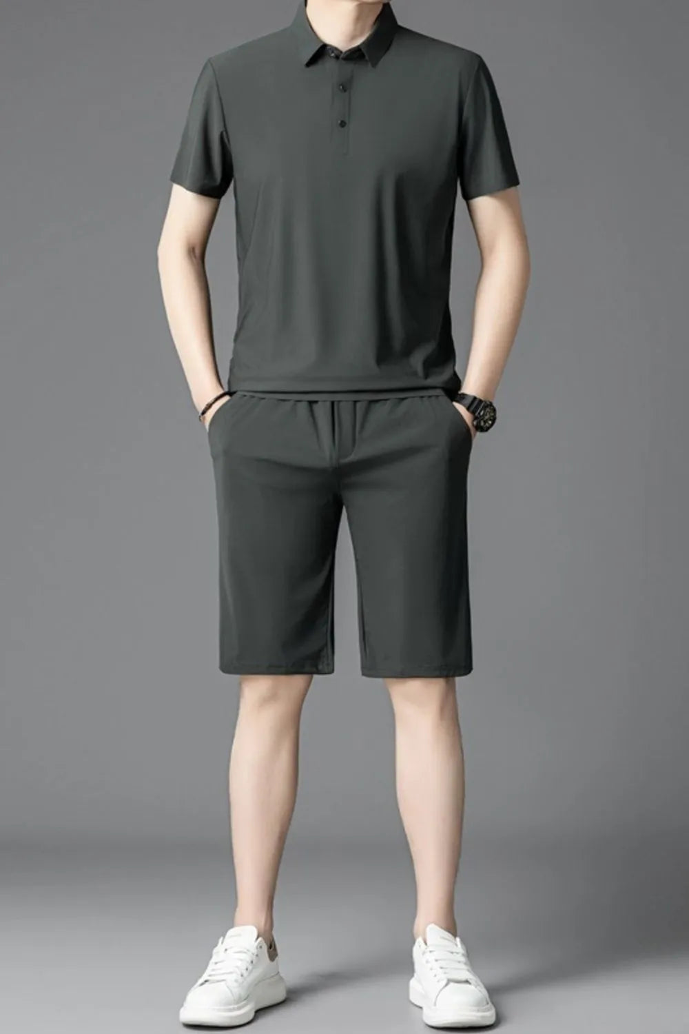 Men's Plus Size Short Sleeve Polo and Shorts Set