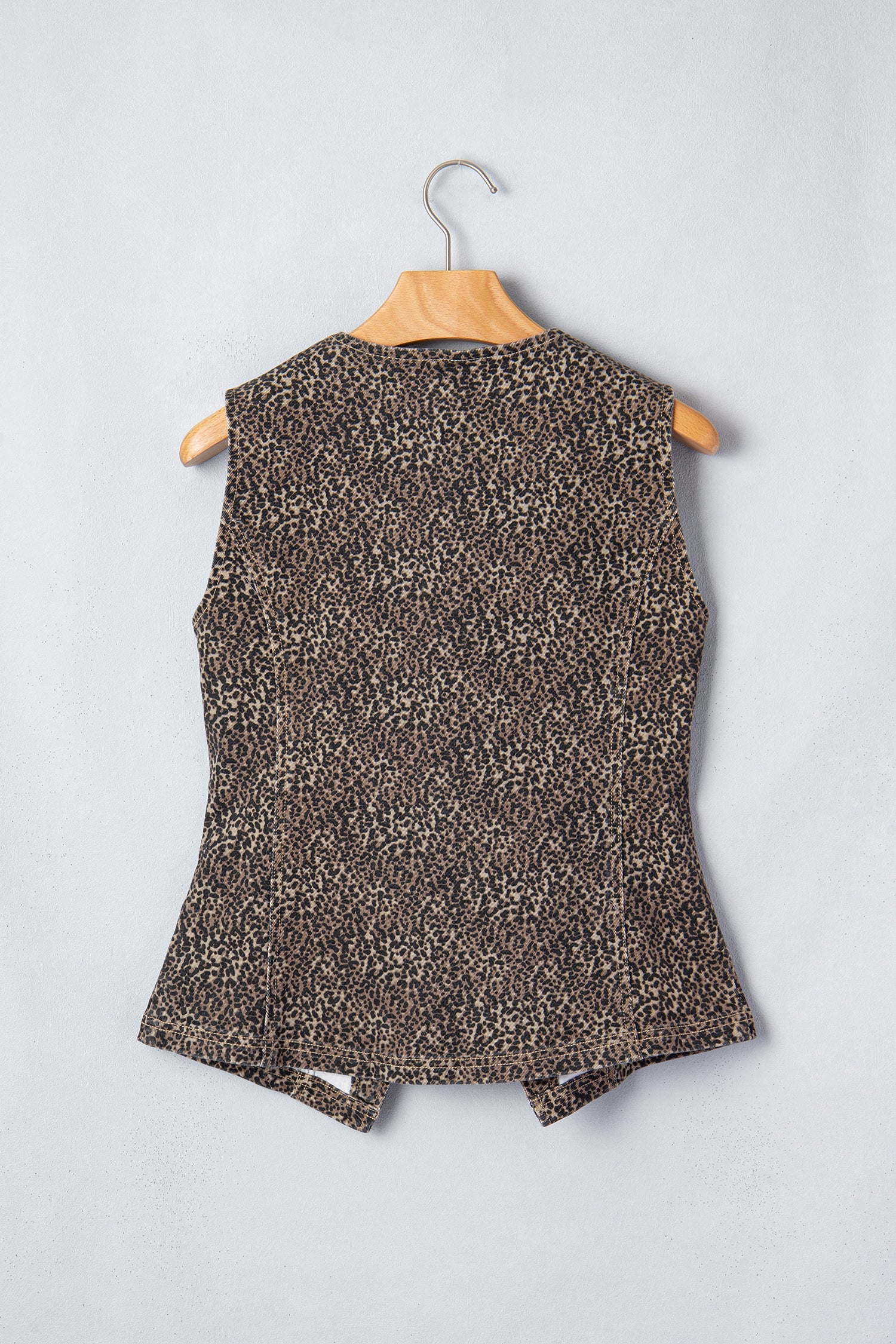 Brown Leopard Print Slim Denim Vest