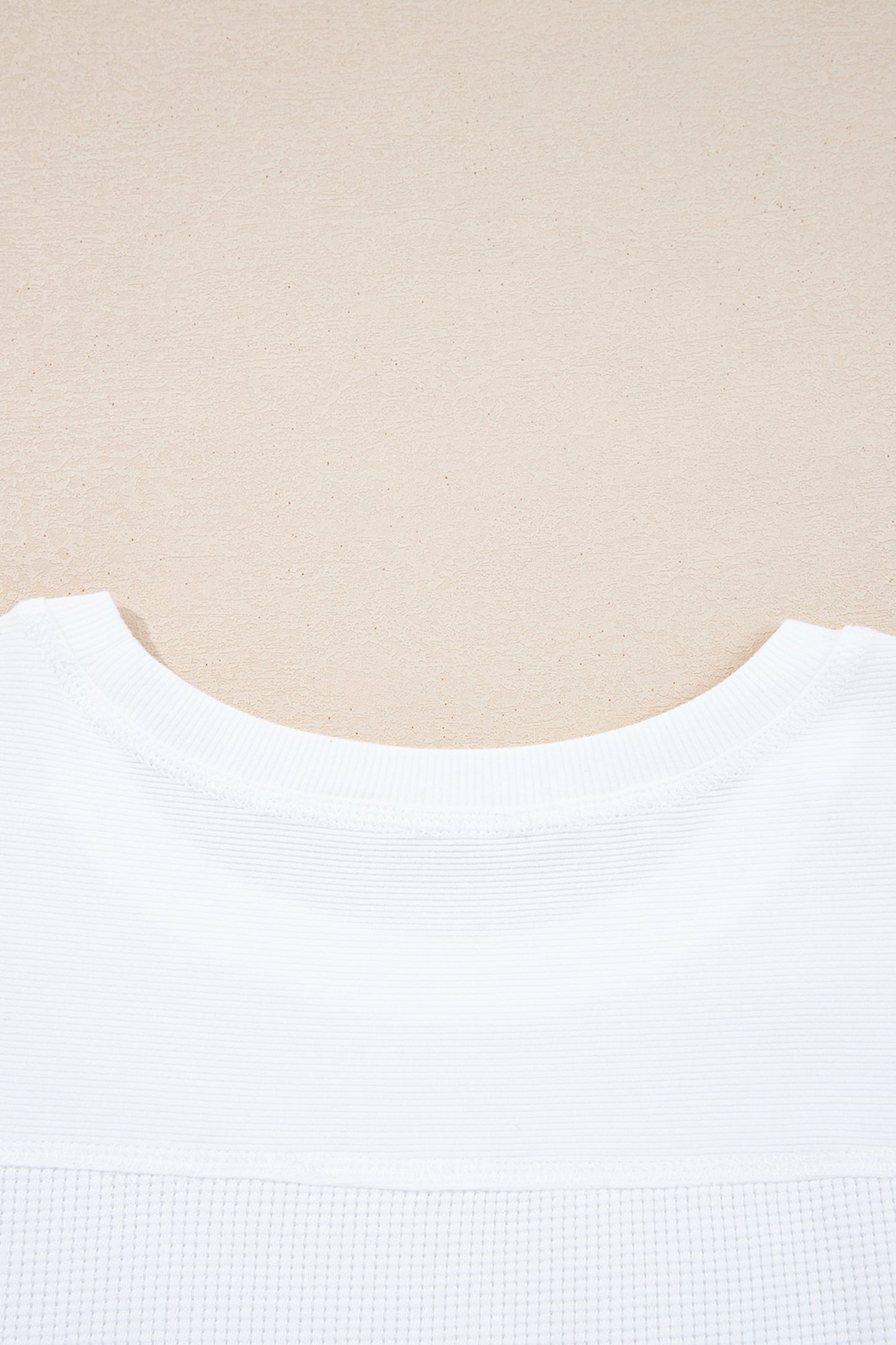 White Solid Color Waffle Ribbed Patchwork Dolman Sleeve Oversize Knit Top