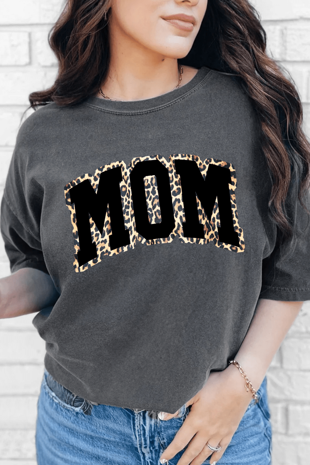 Gray Leopard MOM Graphic Crewneck Mothers Day T Shirt - Loving It Shop