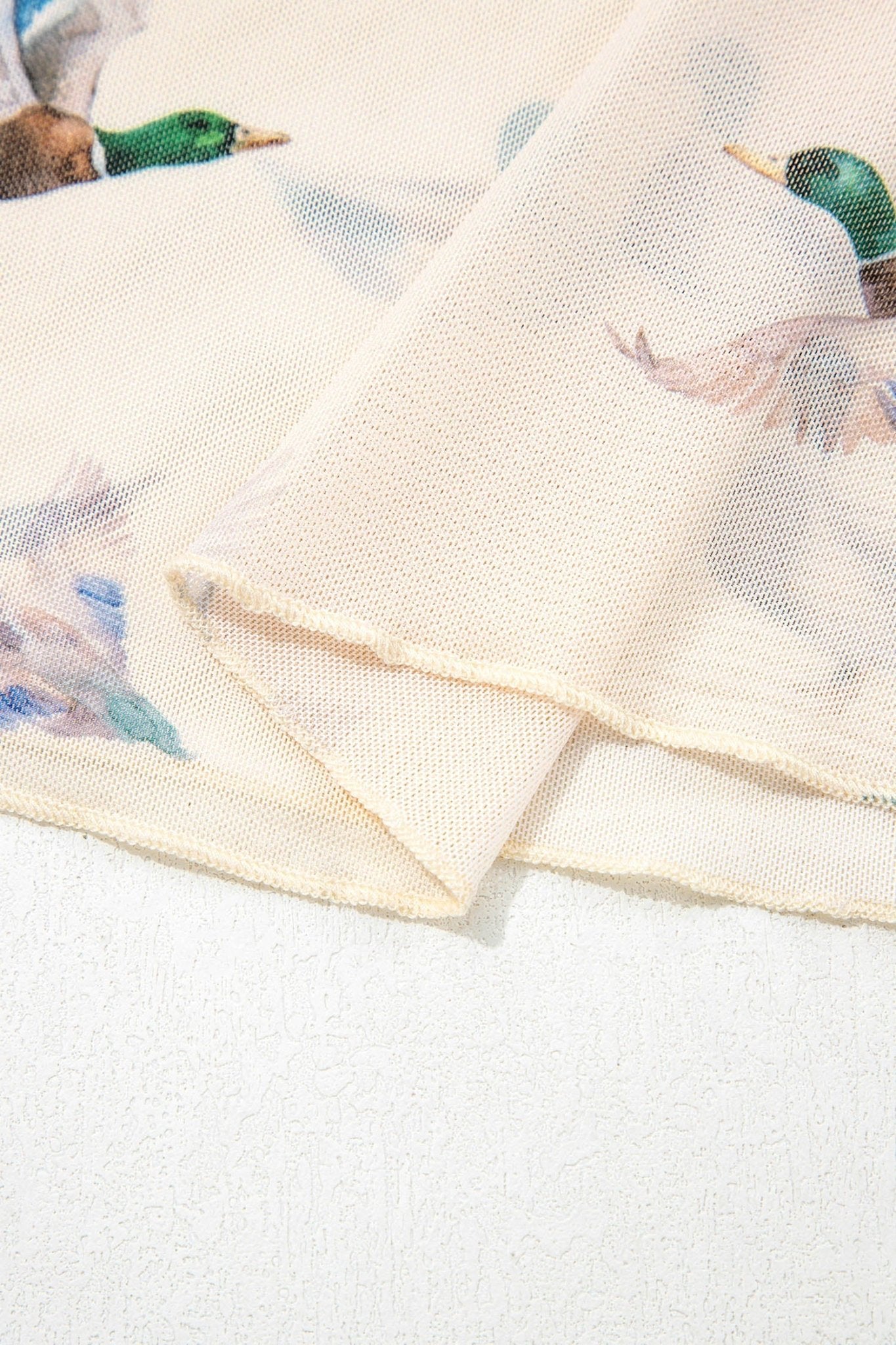Beige Mallard Sheer Mesh Short Sleeve Top - Loving It Shop