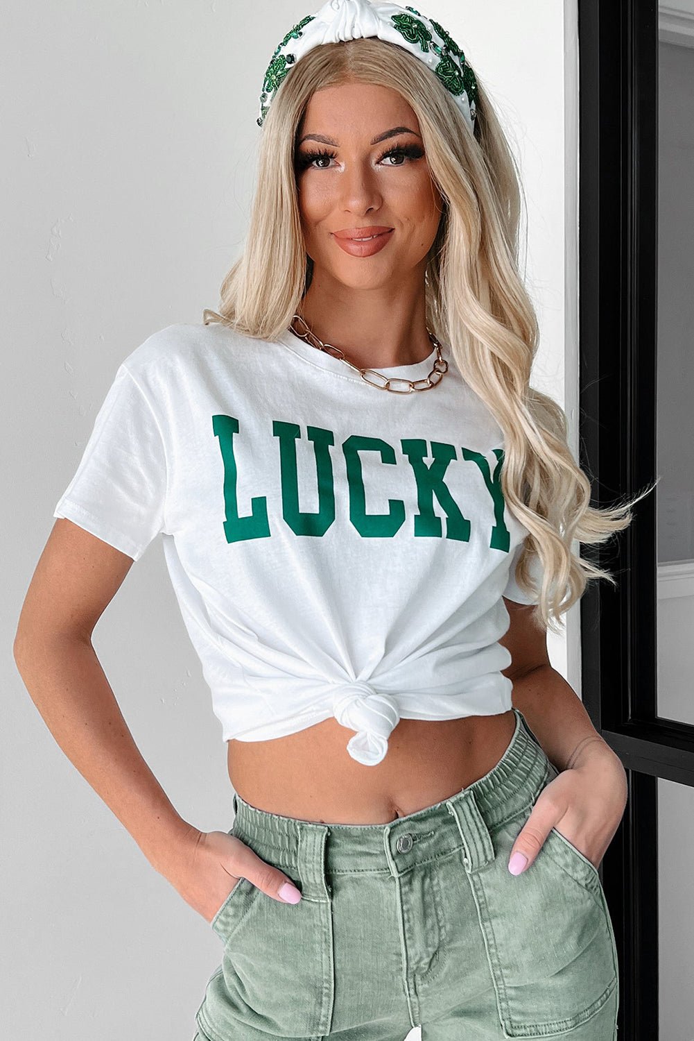 White LUCKY Printed Round Neck St Patricks T Shirt - Loving It Shop