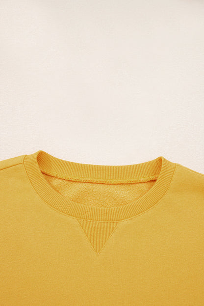 Citrus Pleated Balloon Sleeve Pullover Solid Sweatshirt