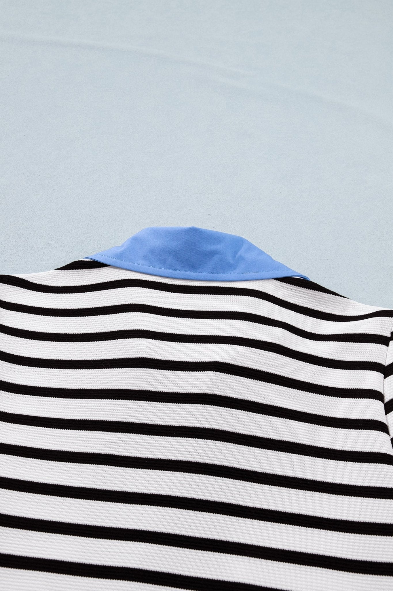Black Stripe Short Puff Sleeve Color Block Polo Collar Blouse - Loving It Shop