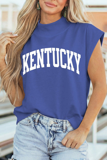 Sky Blue KENTUCKY Leopard KY Double Side Printed Mock Neck Tee - Loving It Shop